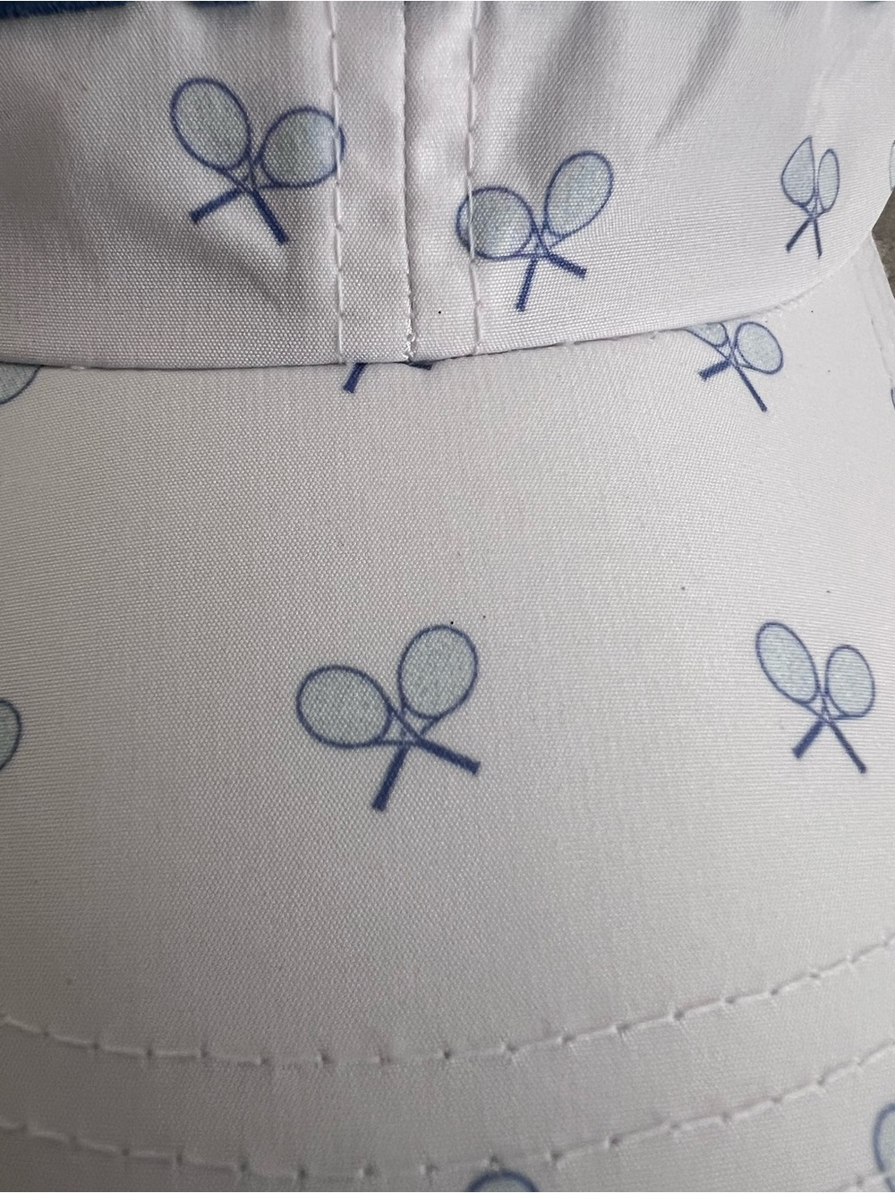 Vimhue Womens Ponytail Hat Cap Size 57 TENNIS Mini Raquets White Blue Adjusts